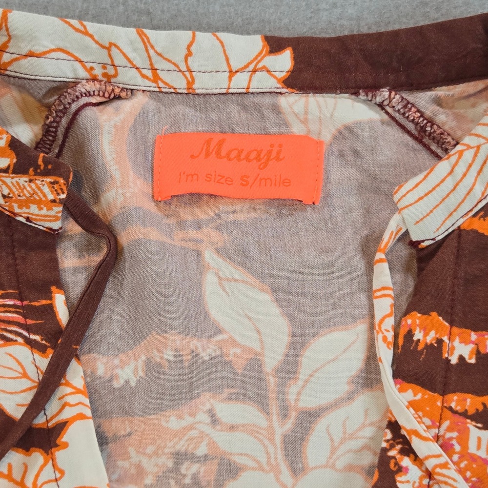 Maaji Mini Dress Women S Brown Orange Tropical Floral Scenic Long Sleeve Boho - Picture 3 of 8